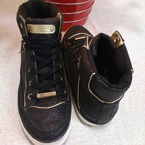 Women's Guess Black Glitter High-Top Sneakers
